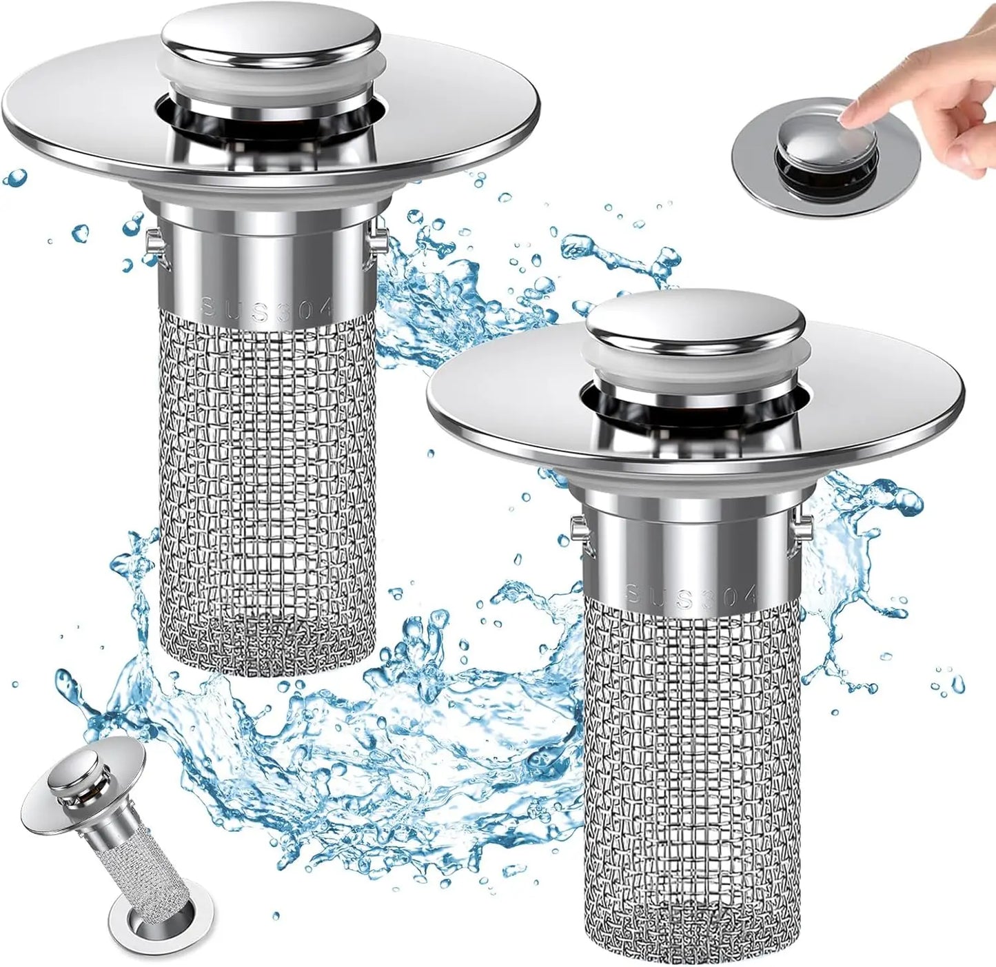 Bathroom Sink Drain Strainer - Pop-Up Filter with Removable Stainless Steel Hair Catcher