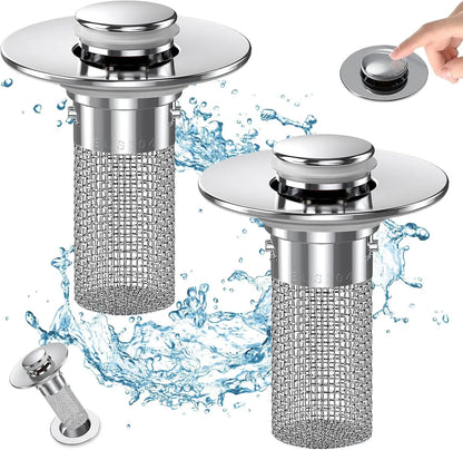 Bathroom Sink Drain Strainer - Pop-Up Filter with Removable Stainless Steel Hair Catcher