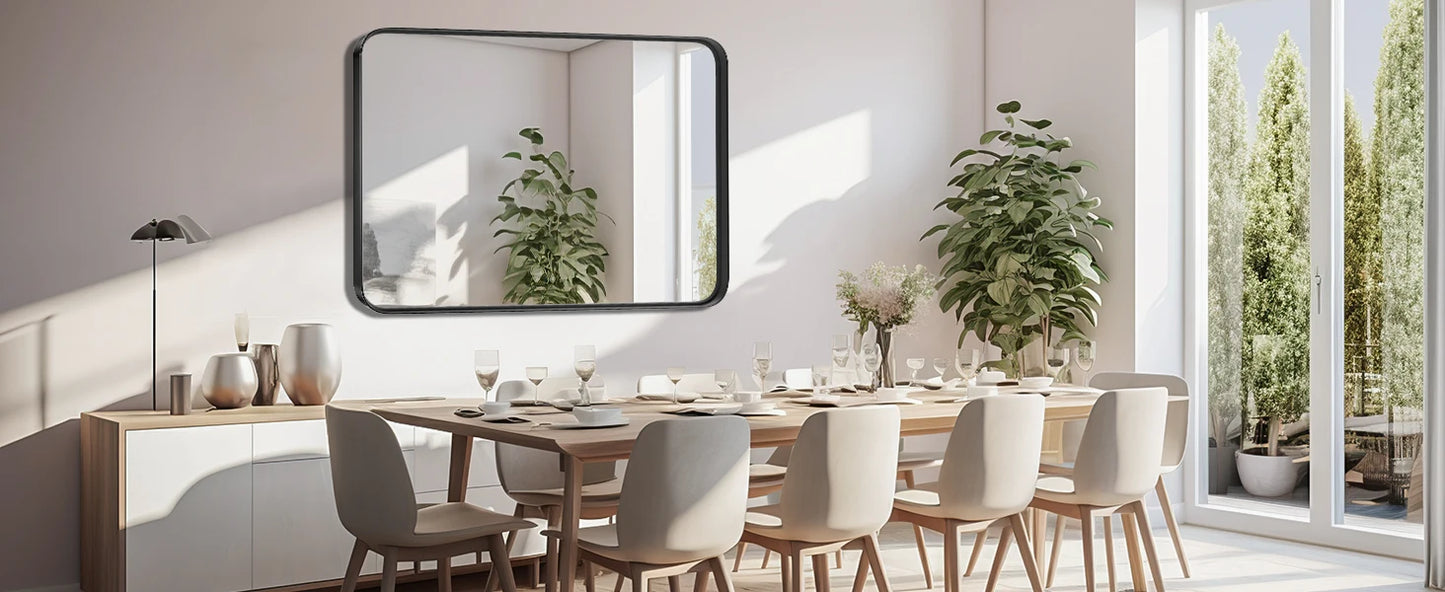 Matte Metal Framed Bathroom Mirror for Wall, Tempered Glass