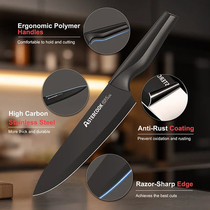 Kitchen Knife Set with Built-in Sharpener 15 Pieces Stainless Steel