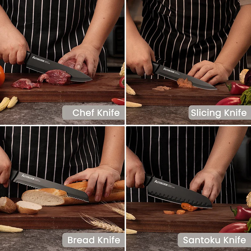 Kitchen Knife Set with Built-in Sharpener 15 Pieces Stainless Steel