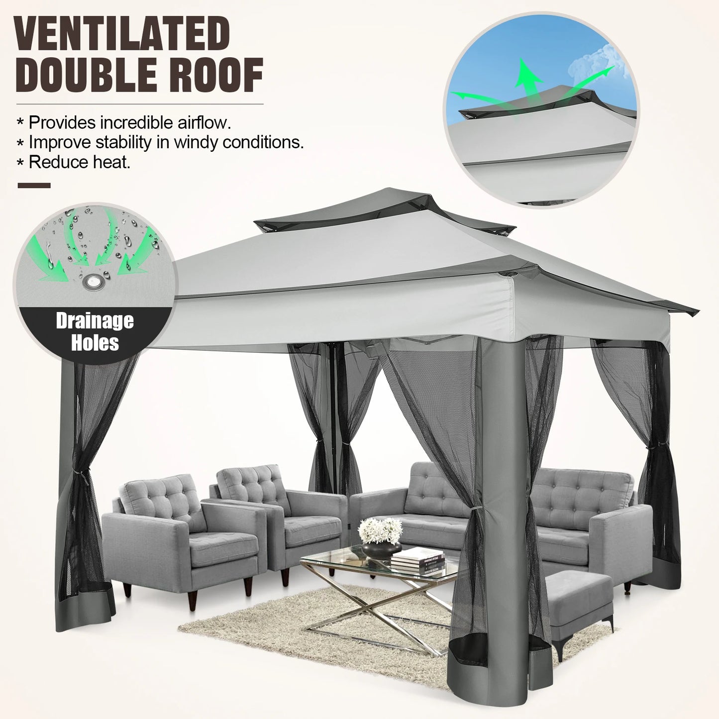 12x12 Pop up Gazebo with Mosquito Netting and Carry Bag,
