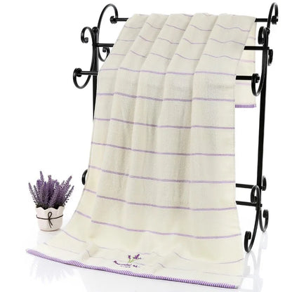 Luxury White / Lavender Cotton Bath Towel & Two Face Towels