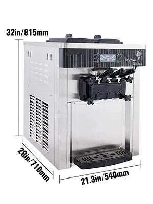Sihao 2200W Ice Cream Machine 5.3-7.4Gal/H Soft Serve with LED Display Auto Clean 3 Flavors