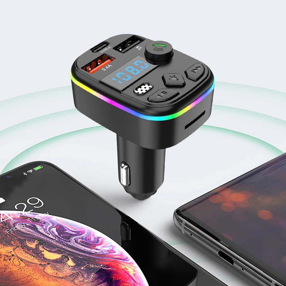Hands Free Wireless MP3 Player Bluetooth-Compatible 5.3 Support TF Card U Disk Cell Phone Charger Car FM Transmitter