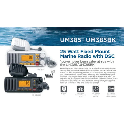UM385 25 Watt Fixed Mount Marine Vhf Radio, Waterproof IPX4 With Triple Watch, Dsc, Emergency/Noaa Weather Alert