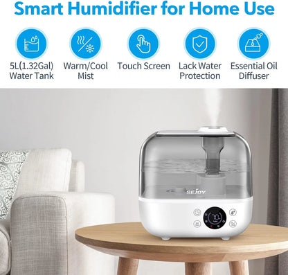 SEJOY 5L Humidifiers for Bedroom Large Capacity Low Noise for Home Office Ultrasonic Mist Humidifier