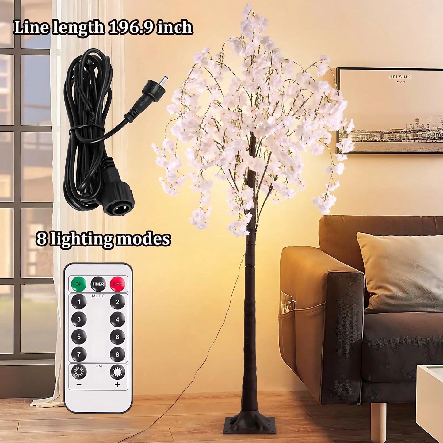 Darling Artificial Cherry Blossom Tree Light, 6ft Lighted Trees for Decoration Inside, 450 LED Lights Warm Light