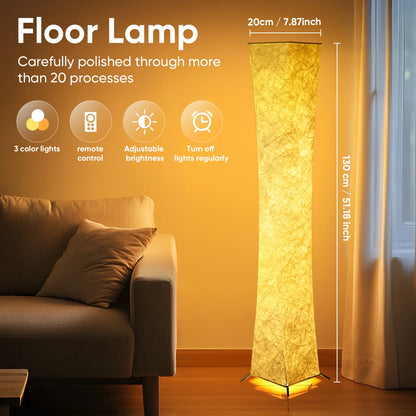 Soft Light Floor Lamp, 52" Simple Design Slim Warm Light 3000K LED Tyvek Fabric Shade Standing Lamp