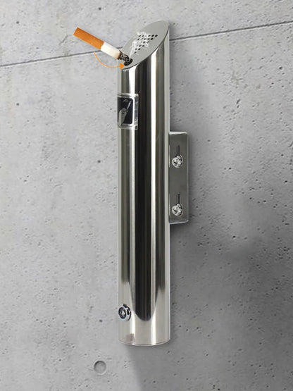 Wall Mounted Cylinder Cigarette Ash Bin Stainless Steel Outside Wall