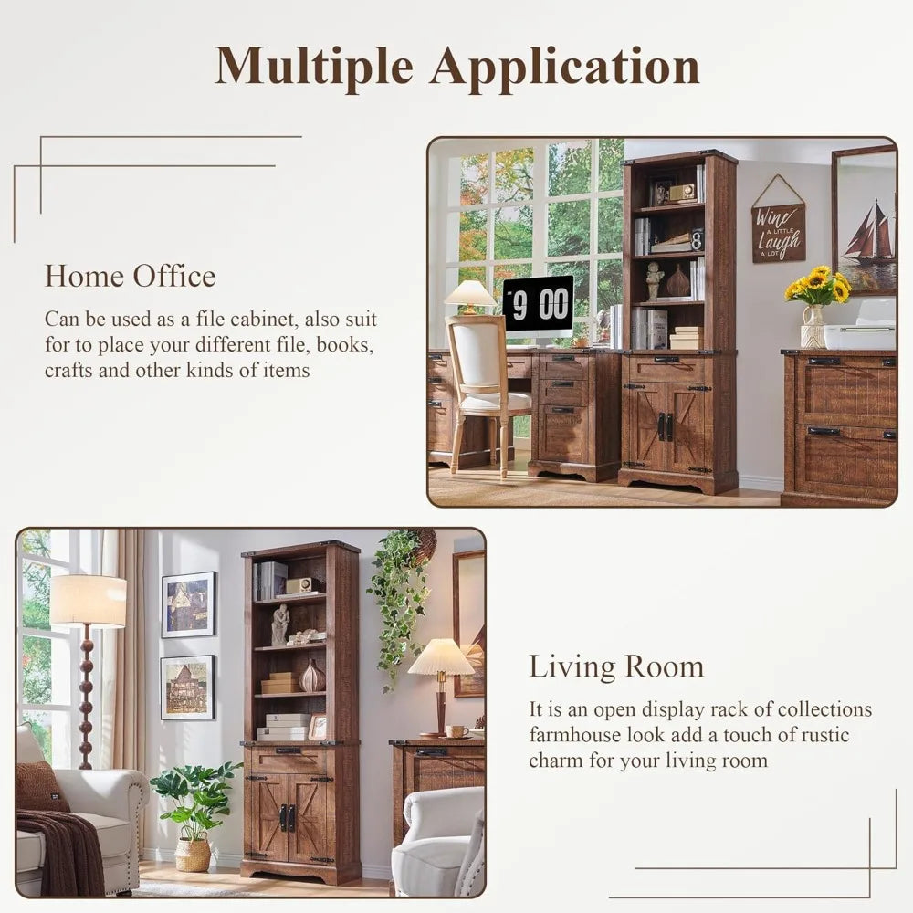 Bookshelf with Storage Cabinet, 72" Tall Adjustable Shelves