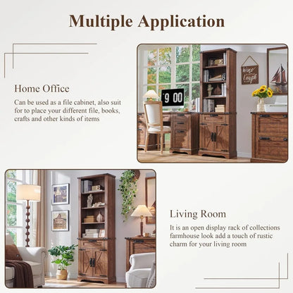 Bookshelf with Storage Cabinet, 72" Tall Adjustable Shelves