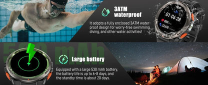 LaNikar New Smart Watch KE5 3ATM Waterproof Original Design Sports Watch With Compass And Altitude Barometer LED Flashlight Call