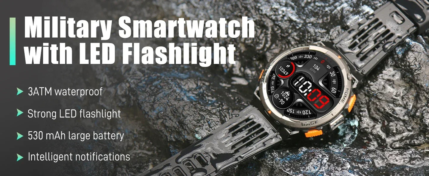 LaNikar New Smart Watch KE5 3ATM Waterproof Original Design Sports Watch With Compass And Altitude Barometer LED Flashlight Call