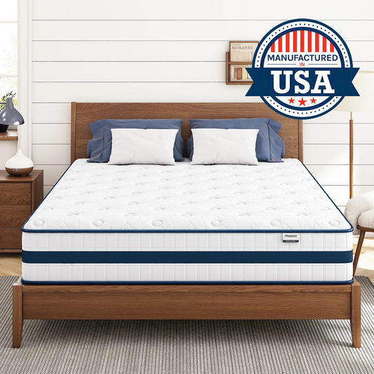 10-12'' Twin/King/Queen Size Mattress, Bed with Gel Memory Foam & Individually Pocket Coils for Pressure Relief & Support Made in USA