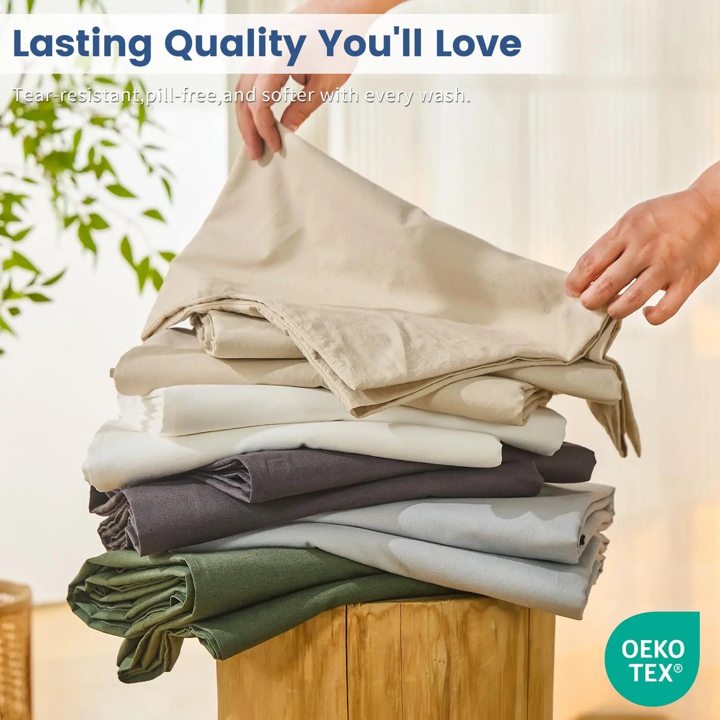 100% French Washed Pure Linen Sheets, Breathable and Cooling Bed Sheets, Soft Durable for Hot Sleepers Anti-Tear Line Flax Sheet