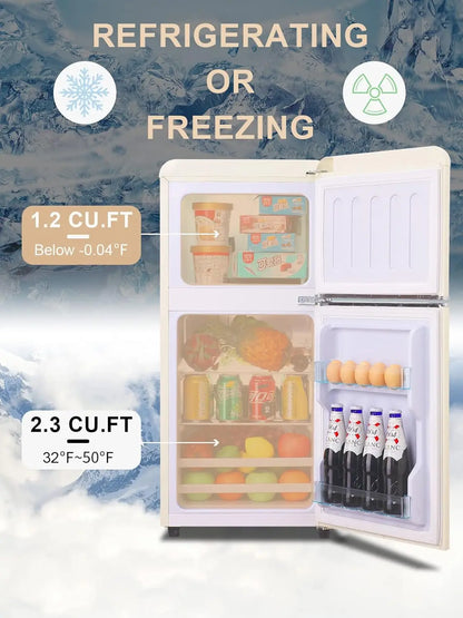 3.2 Cu.ft Compact Mini Fridge with Freezer, Retro Design Small size for Dorm, RV, Tiny Home