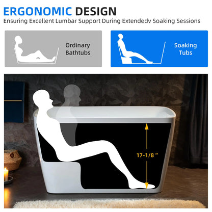 49'' Acrylic Freestanding Soaking Bathtub, Square-shape Japanese Soaking Hot Tub, Sit-In Design with Chrome Overflow