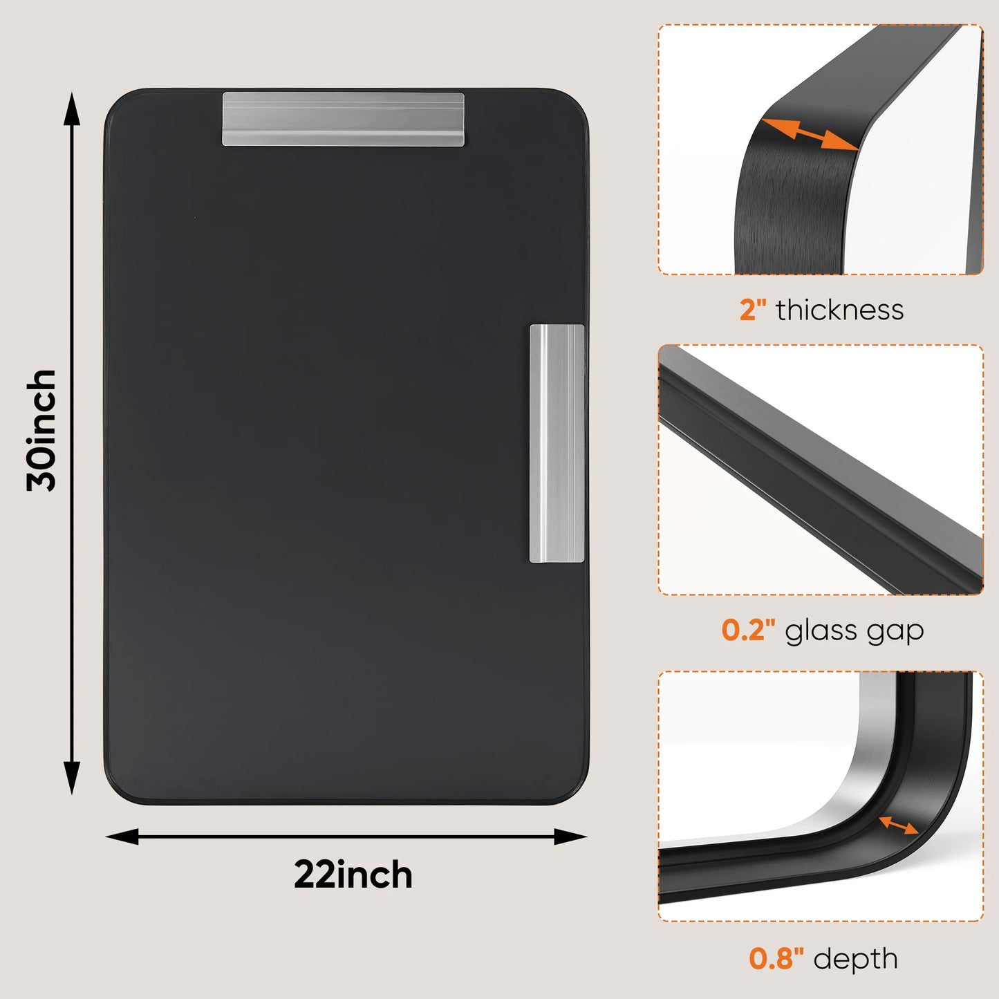 Matte Metal Framed Bathroom Mirror for Wall, Tempered Glass