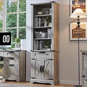 Bookshelf with Storage Cabinet, 72" Tall Adjustable Shelves
