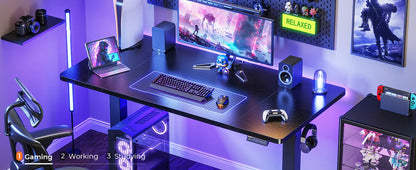 Large Electric Standing Desk 55 x 28 Height Adjustable Computer Desk 27.6 Deep Desktop with 2 Hooks for Home Office Black