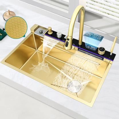 Multifunctional Kitchen Waterfall Sink Digital Display; 304 Stainless Steel