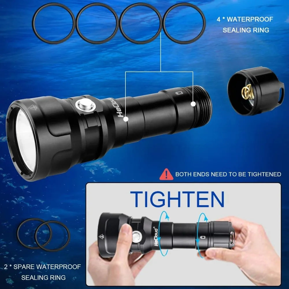 2000 Lumens Scuba Underwater Dive Light  Waterproof 873ft