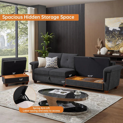 110" Sectional Sofa, Convertible L Shaped Sofa with Ottoman and Large Storage, 4 Seat Sectional with Cup Holder