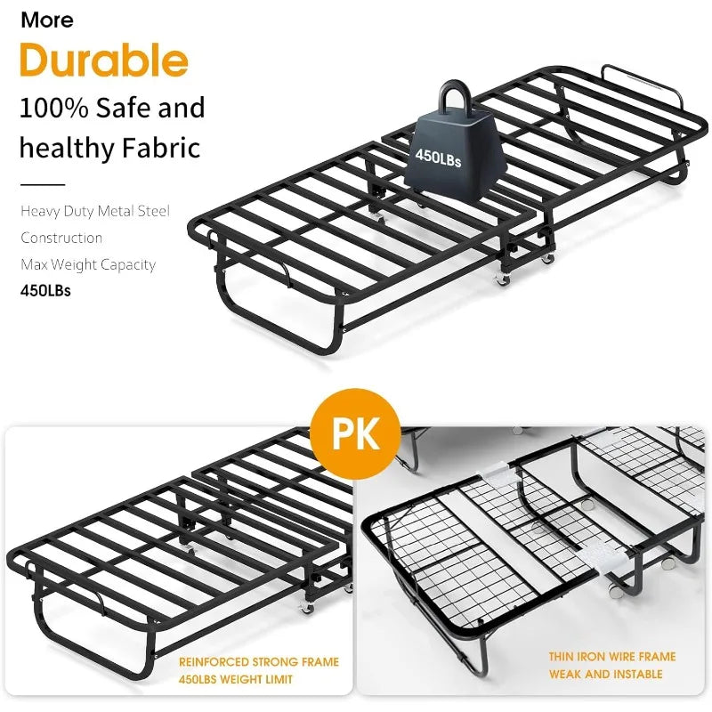 Folding Bed with Mattress, Metal Frame