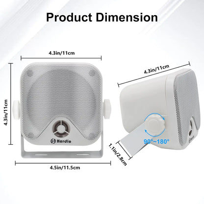 4'' 100W Heavy Duty Waterproof Boat Marine Bluetooth Speakers Surface Mounted