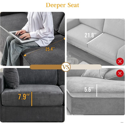 Corduroy Large Sectional Sofa Couches for Livingroom, Oversized 5 Seat L-Shaped Sofa Set with Chaise&Storage Cabinet