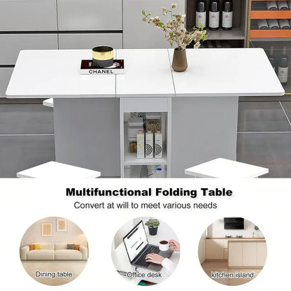 Folding Drop Leaf Dining Table Set for 4 with 4 Chairs, Space Saving Foldable or use as kitchen island