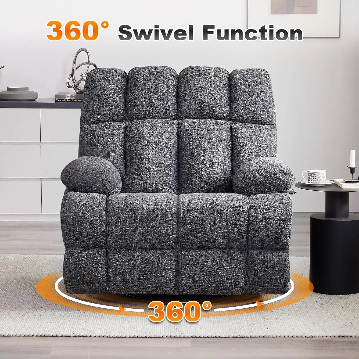 Oversized Extra Large Recliner Rocker Chair; Extra Wide; Manual Swivel Recliner