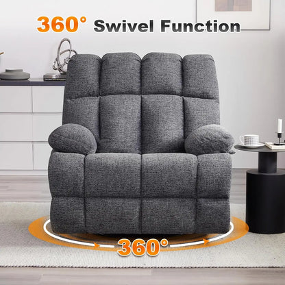 Oversized Extra Large Recliner Rocker Chair; Extra Wide; Manual Swivel Recliner