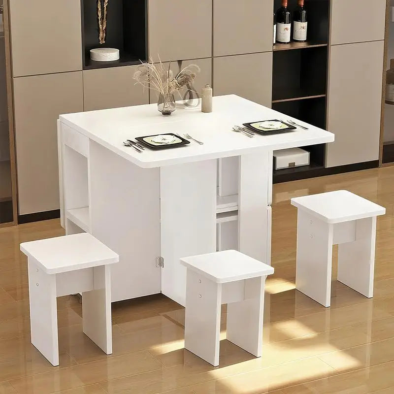 Folding Drop Leaf Dining Table Set for 4 with 4 Chairs, Space Saving Foldable or use as kitchen island