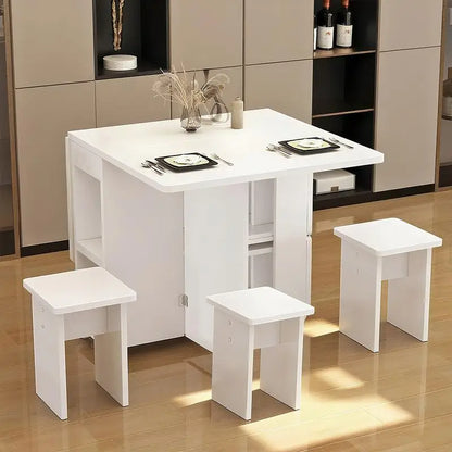Folding Drop Leaf Dining Table Set for 4 with 4 Chairs, Space Saving Foldable or use as kitchen island