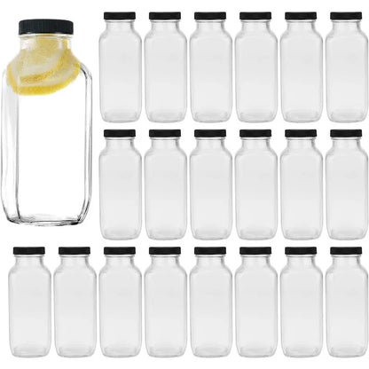 Vintage Water,Glass 16oz,Square With Lids For Homemade Drinks, 20Pack