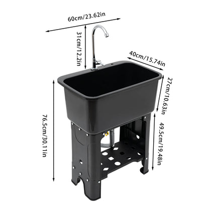 Large Utility Sink Laundry Tub (22.05x12.6x10.24"), Black Color, Quick Drainage, Full Set with Faucet, Hose, and Drain Pipe Incl