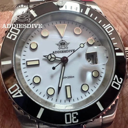 ADDIESDIVE Quartz Watch 316L Stainless Steel Windows Display Blue luminous 20Bar Ceramic Ring Waterproof Scuba