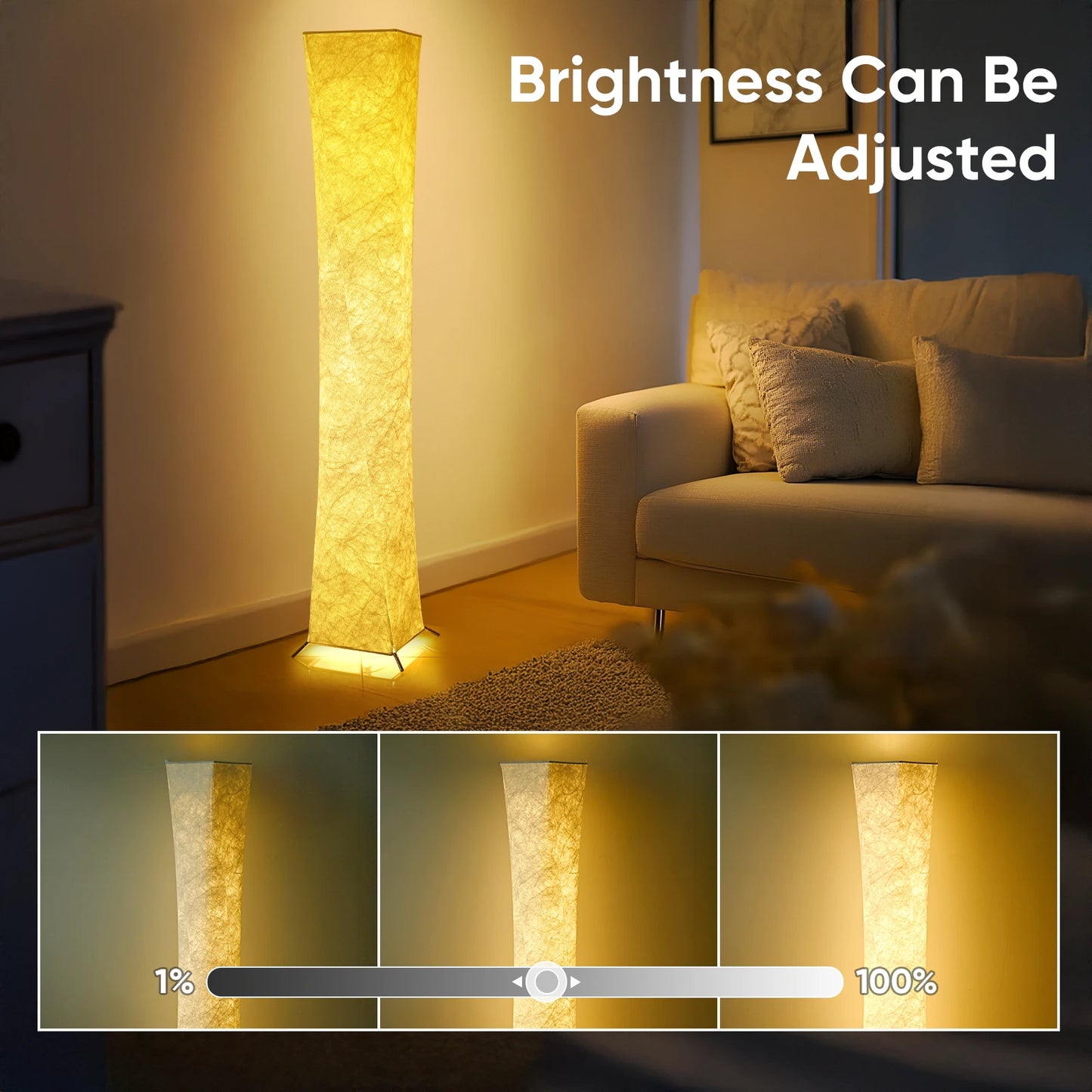 Soft Light Floor Lamp, 52" Simple Design Slim Warm Light 3000K LED Tyvek Fabric Shade Standing Lamp