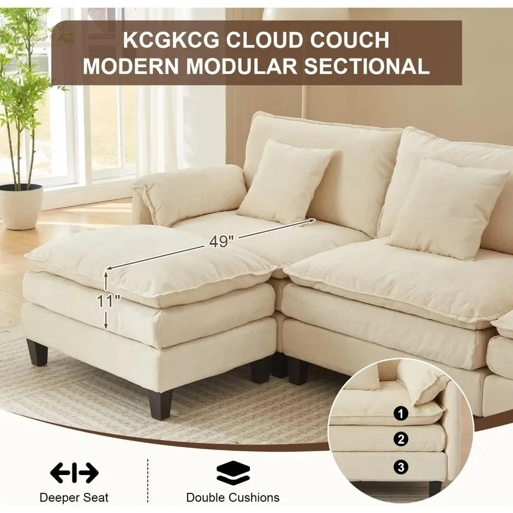 Luxury 108” Modular Sectional Sofa – Comfy Cloud Couch with Movable Ottoman, Charging Station,Side Pockets & Throw Pillows