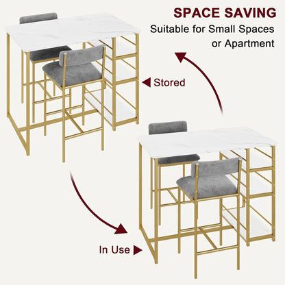 3-Piece Bar Table and Chairs Set with 3 Tier Storage Shelves,  with PU Cushion Bar Chairs
