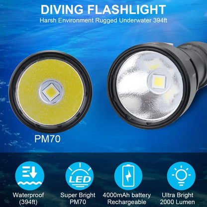 2000 Lumens Scuba Underwater Dive Light  Waterproof 873ft