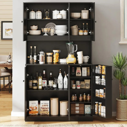 71" Tall Pantry Storage Cabinet with Microwave Stand & Door Shelf,  6 Doors