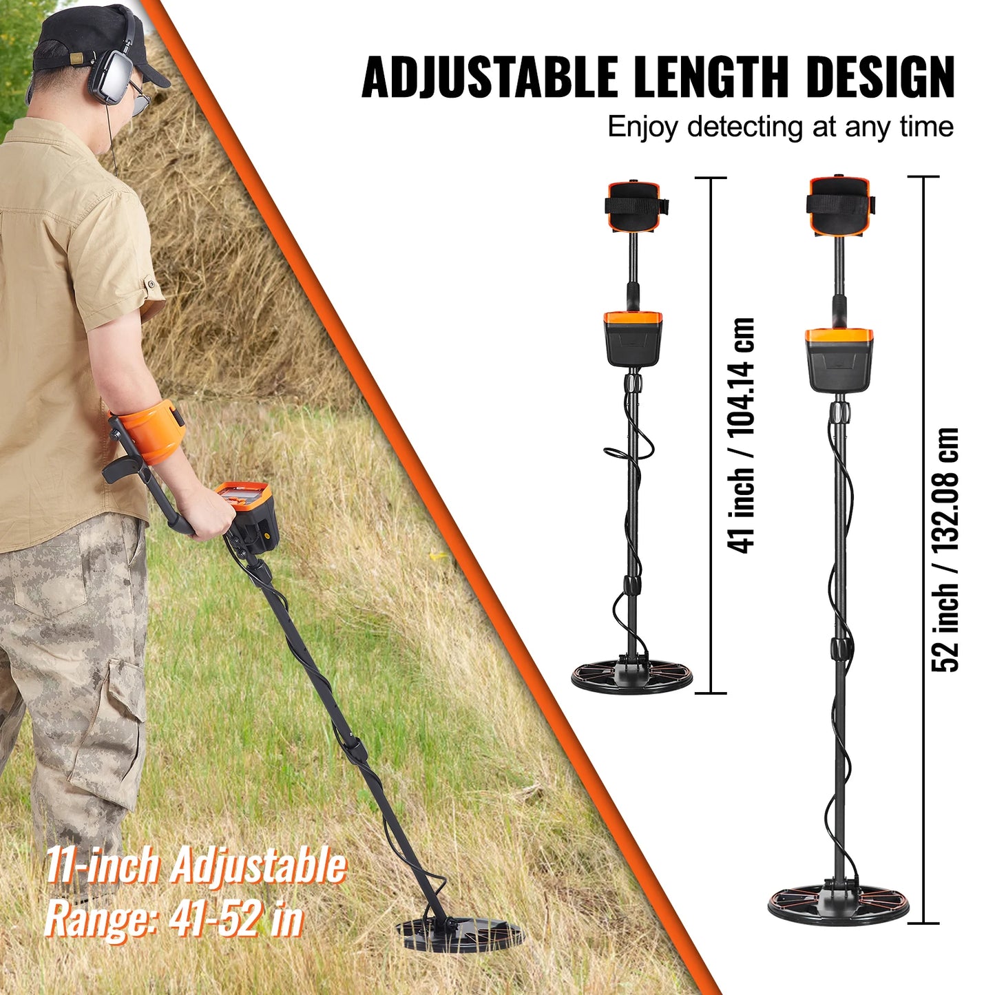 Metal Detector 10Inch Waterproof Search Coil with LCD Display 7 Modes Adjustable 41''-52''