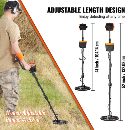 Metal Detector 10Inch Waterproof Search Coil with LCD Display 7 Modes Adjustable 41''-52''