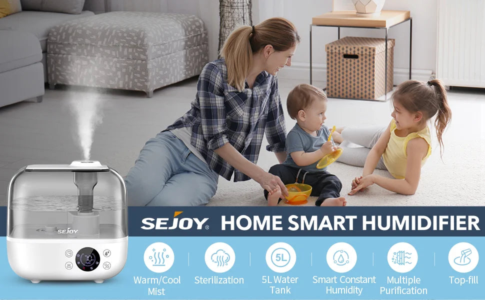 SEJOY 5L Humidifiers for Bedroom Large Capacity Low Noise for Home Office Ultrasonic Mist Humidifier