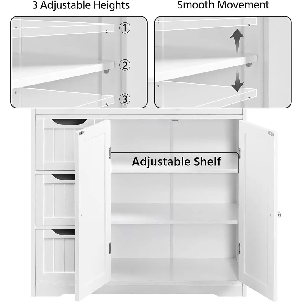 Bathroom Free-Standing Floor Cabinet, Practical Storage Cabinet with 4 Drawers and 2 Doors
