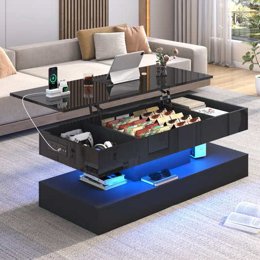 High Glossy LED Coffee TableOpen Display Shelf & Large Storage Space