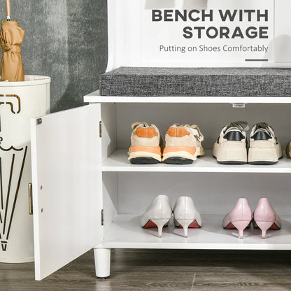 Hall Tree with Storage Bench with Storage Shelves, Cabinet and Drawers White